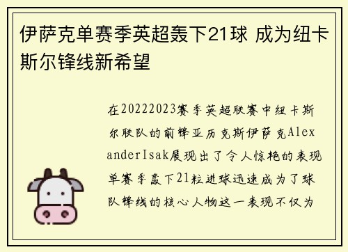 伊萨克单赛季英超轰下21球 成为纽卡斯尔锋线新希望